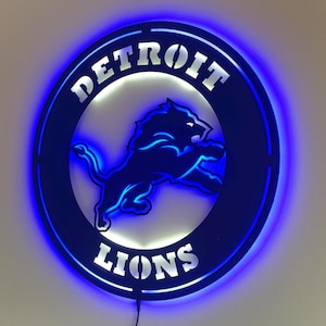 Detroit Lions Led Sign, Lions Metal Led Sign, NFL Metal Lighted Sign, Detroit Lions Lighted Decor, Man Cave Decor, Gift for Detroit Fans