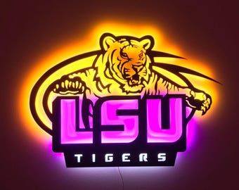LSU Tigers Metal Led Sign, LSU Lighted Wall Art, Steel Lsu Sign, Metal Wall Decor, Man Cave Decor, Gift for LSU Fans