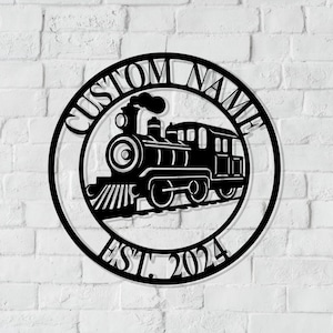 Benutzerdefinierte Zug Metallwanddekor, Vatertagsgeschenk, personalisiertes Eisenbahn-Metallwandschild, Bahnhofsmetallschild, benutzerdefinierte Zugmetallwandkunst