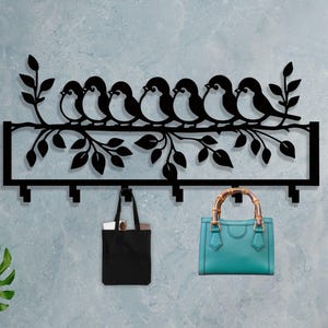 Coat Rack, Birds on Branch Wall Hooks, Metal Wall Art, Entryway Organizer, Decorative Hanger, Nature Lovers Gift, Hat Rack, Bag Holder