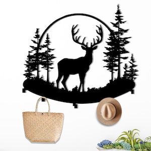 Mountain and Forest Deer Coat Rack Wall Mount, Entryway Organizer, Decorative Hooks, Nature Lovers Gift, Clothing Hanger, Wall Hoks