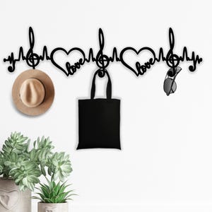 Music Note Metal Wall Coat Rack,Heart Metal Wall Hooks Key Holder Coat Rack, Hook Rack, Clothes Hook, Home Wall Decor