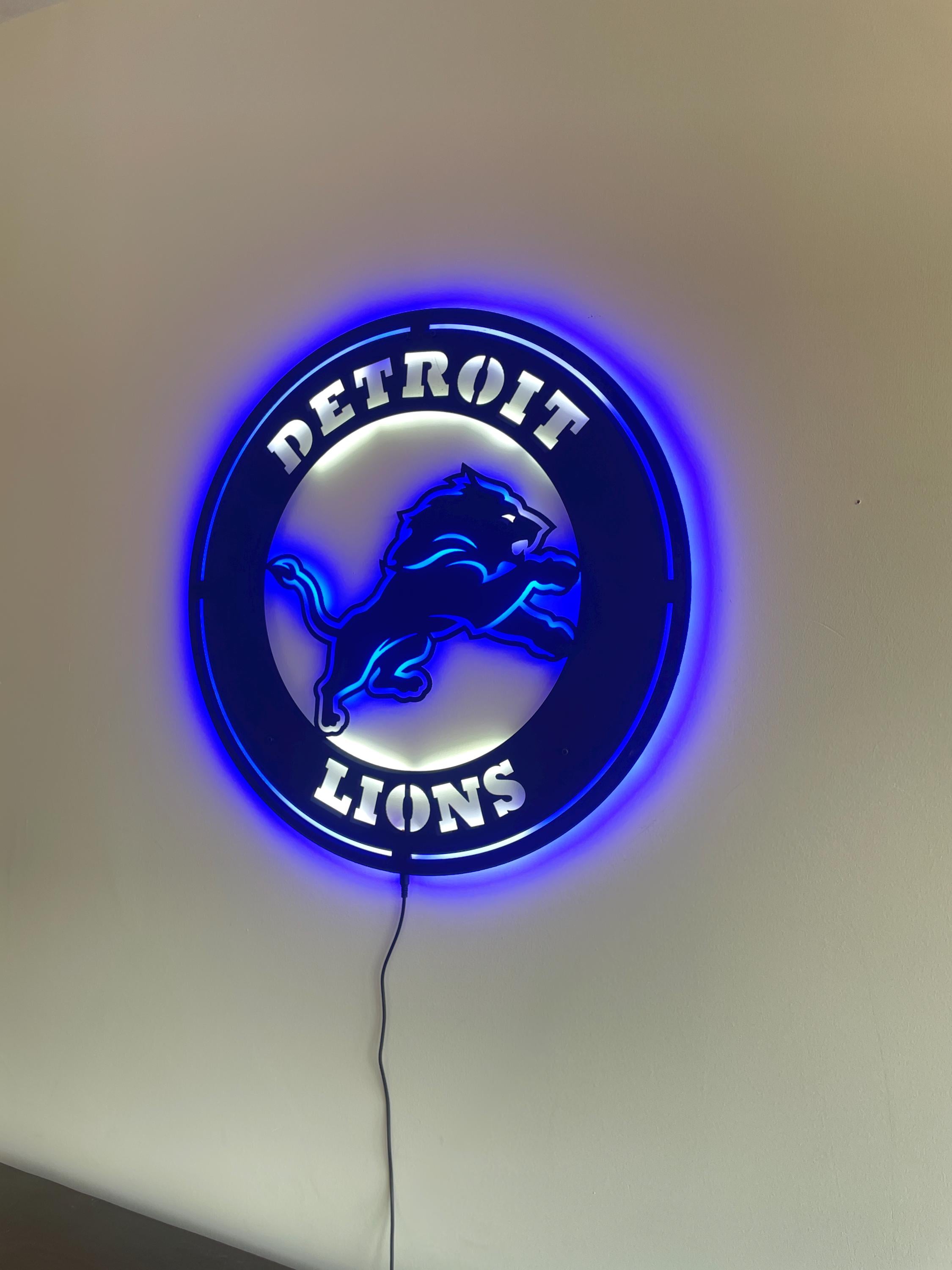 Detroit Lions Led Sign, Lions Metal Led Sign, NFL Metal Lighted Sign, Detroit Lions Lighted Decor, Man Cave Decor, Gift for Detroit Fans