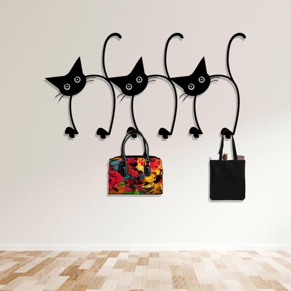 Cute Cat Key Holder-cat Metal Wall Hook -funny Cat Coat Towel