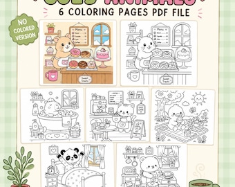 Super süsses gemütliches Tier Malvorlagen | Druckbares Hygge Malbuch PDF | Kawaii Tiere Malvorlagen | Sofortiger digitaler Download