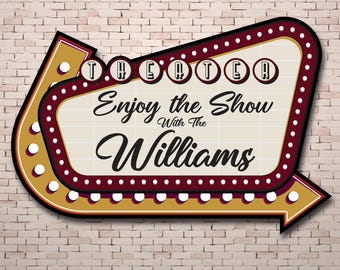 Custom Home Theater Marquee Arrow Sign – Personalized Movie Room Decor – Retro Cinema Wall Art –