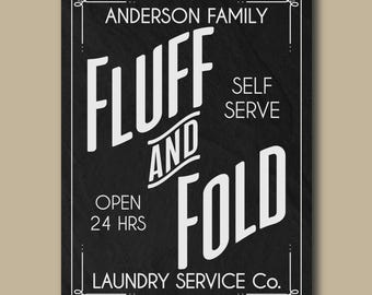 Personalized Laundry Room Sign Fluff & Fold Service  Rustic Wall Art Home Decor
