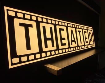 Customizable Art Deco Lighted Home Theater Sign: Movie Room Decor Wireless Remote Dimmer