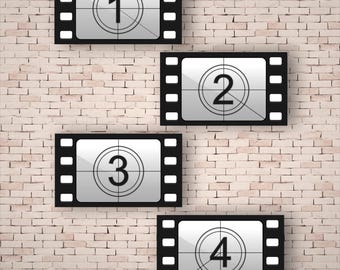 Set of 4 Filmstrip Countdown Home Theater Signs – Vintage Style Movie Wall Decor