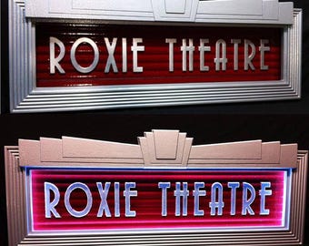 Custom Art Deco Lighted Home Theater Sign: Vintage Style Marquee LED