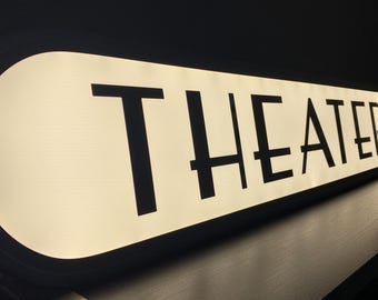 Customizable Art Deco Lighted Home Theater Sign: Cinema Bar Decor Wireless Remote Dimmer Included