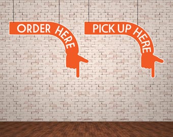 Custom Restaurant Pick Up & Order Here Signs: Aluminum Cafe Decor