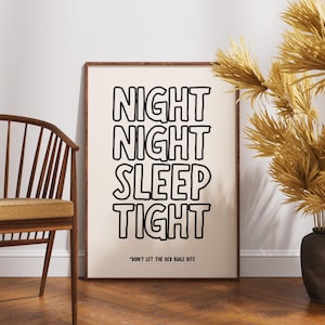 Impresión de "Noche de sueño profundo" / Arte mural para habitación de bebé en tamaño A4 / Impresión tipográfica en negro y crema / Decoración para dormitorio infantil / Póster con frase "Hora de dormir"