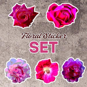 Floral Sticker Set - Individual or Pack Unique Pink Flowers and Rose Vinyl Nature Stickers Set