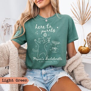 Getting Meowied Bachelorette Shirt, Cat Bridal Party Tee, Funny Bride Gift, Cat Lover Wedding Shirt, Vegas Bach Trip Top Light Green