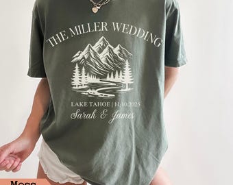 Lake Tahoe Wedding Shirt Personalized, Mountain Wedding Tee, Custom Names & Date Shirt, Destination Wedding Weekend, Rustic Groomsmen Gift
