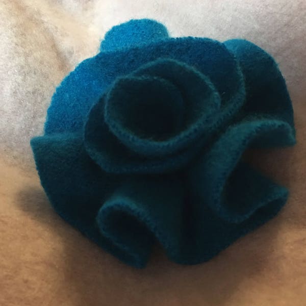 Teal blue wool felt flower pin brooch Accessory Upcycled Wool Sweater hand sewn by Mcleodhandcraftgifts etsy Eco green product