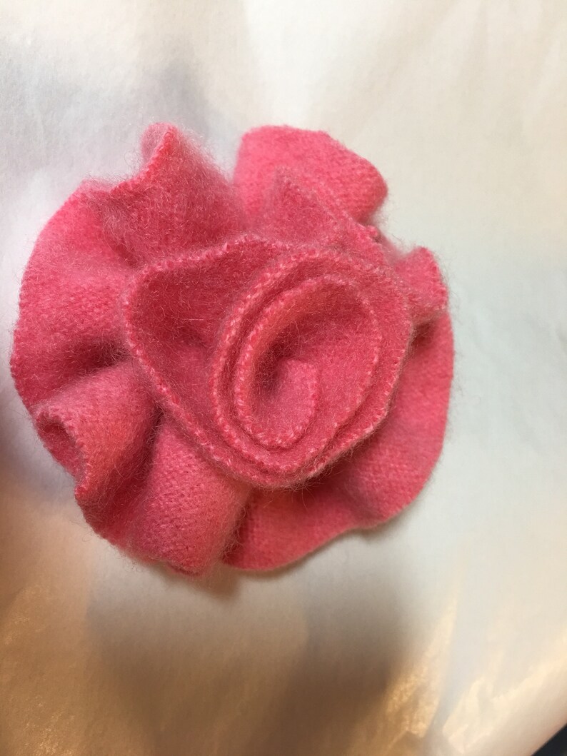 pin Upcycled cashmere hand sewn primitive hsnd sewn by McLeodhandcraftgifts Light coral cashmere felt flower for hair brooch