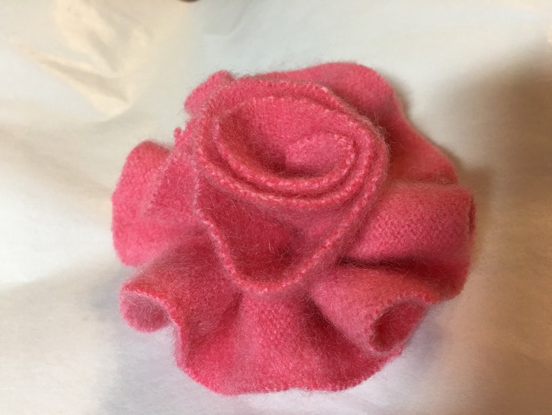 pin Upcycled cashmere hand sewn primitive hsnd sewn by McLeodhandcraftgifts Light coral cashmere felt flower for hair brooch