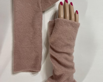 A50 Size M Dusty rose or peach cashmere fingerless gloves half gloves texting gloves upcycled Cashmere Mittens Wrist Warmers organic