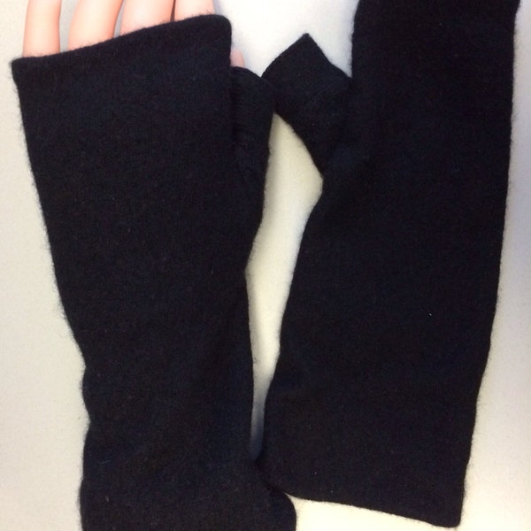 B78 black Cashmere arm warmer women girls Fingerless gloves  upcycled  Cashmere Fingerless Mittens Wrist Warmers Cashmere armwarmers