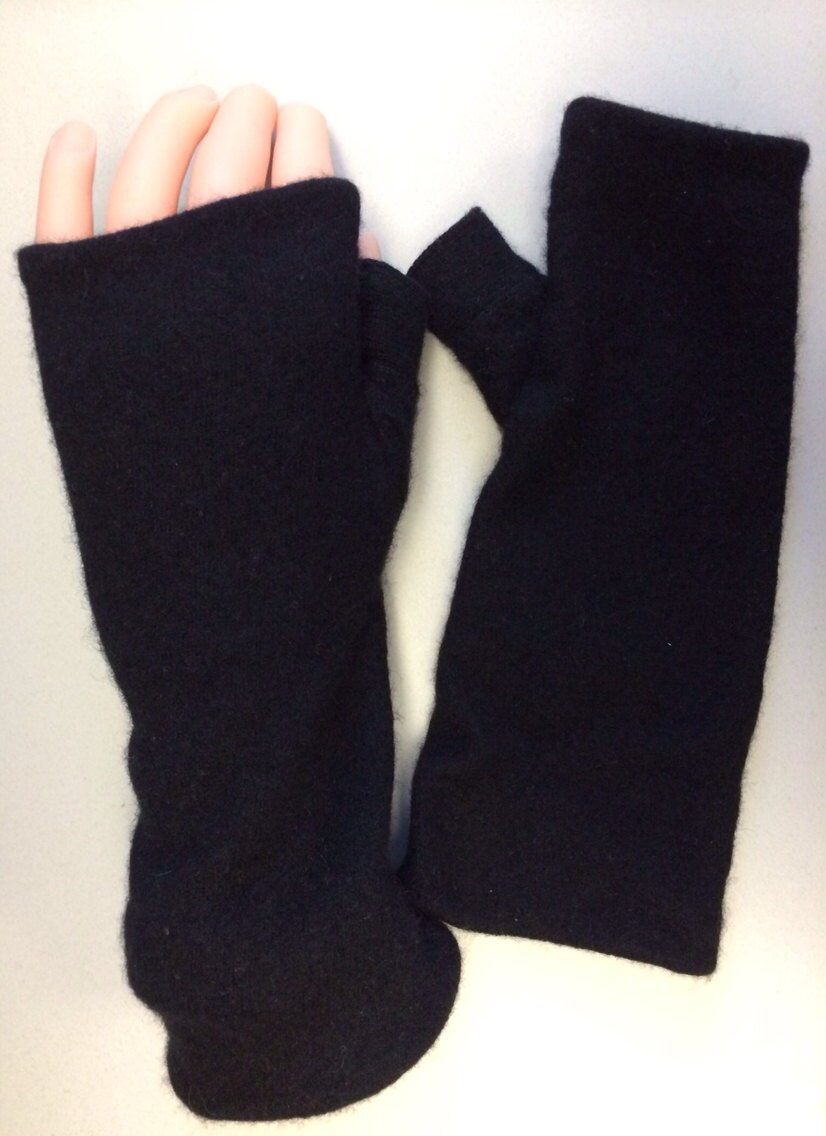 B78 black Cashmere arm warmer women girls Fingerless gloves  upcycled…