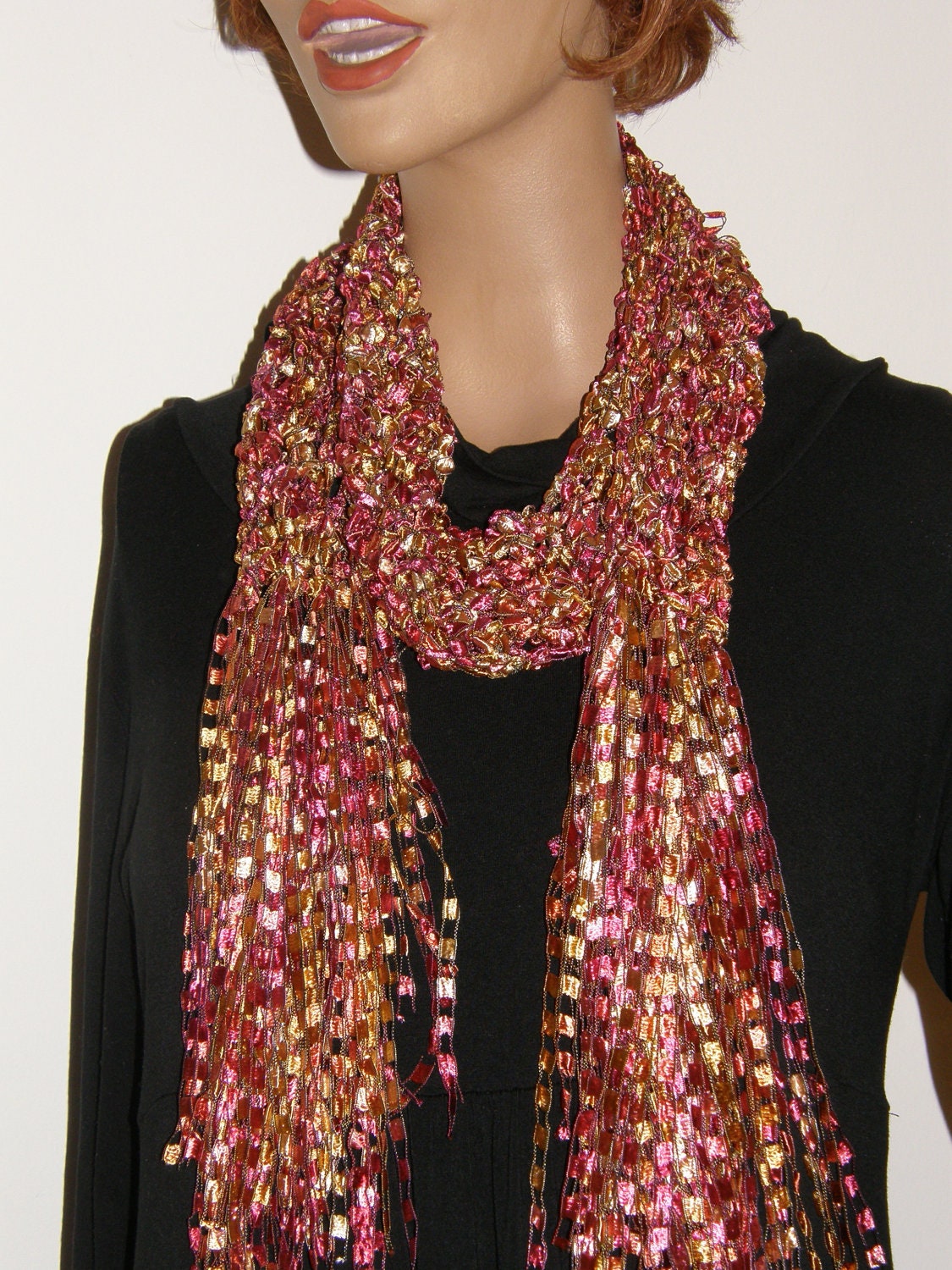 Gold Cherry Red Fancy Ribbon Scarf Fall Color Confetti Fancy Ribbon ...