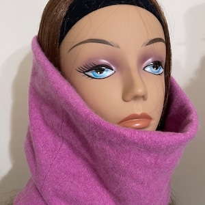 4 in 1  pink cashmere cowl slouch hat neck warmer snood cowl slouch hat  double sided thick cashmere neck warmer upcycled cashmere