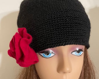 Woman Winter Hat black color pure alpaca yarn Hand Crocheted by mcleodhandcraftgifts quality material