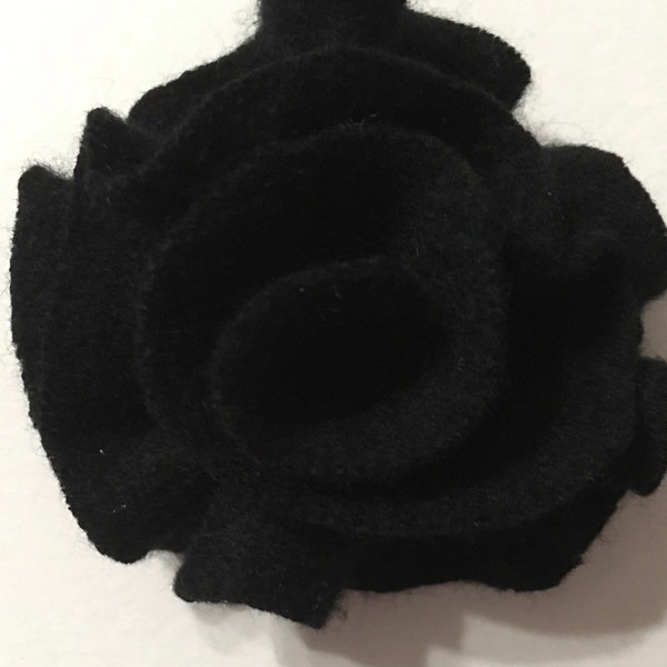 Black cashmere felted flower pin purple Accessory unique brooch Upcycled merino wool hand made by mcleodhandcraftgifts