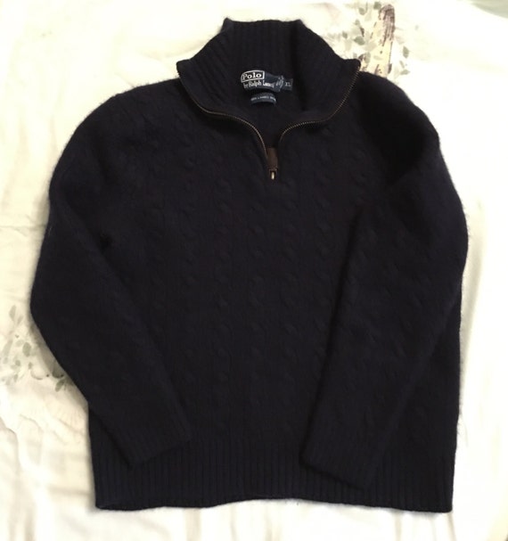 Items similar to Cable knit navy blue boy 100% lamb's wool felt polo ...