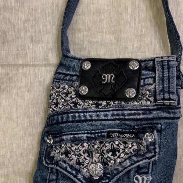 Name brand jean Missme iPhone purse beaded   Diamonds shape Upcycled blue jean purse 4 pockets Upcycled Denim jean, unique gift