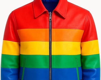 Chaqueta de cuero arcoíris: color de orgullo para hombres y mujeres. Piel sintética hecha a mano.
