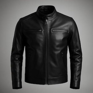 Men&#39;s Black Sheep Leather Jacket: Slim Fit Biker Coat