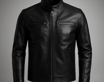 Men's Black Sheep Leather Jacket: Slim Fit Biker Coat