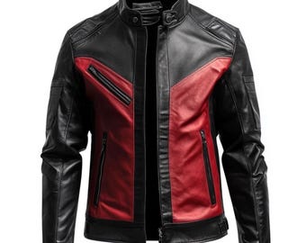 Men's Red & Black Leather Jacket - Handmade Custom Jacket