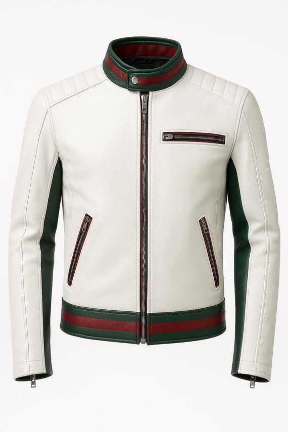 Jaqueta de couro branca feita à mão: estilo antigo com detalhes em