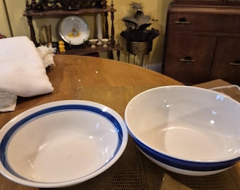 Two vintage stoneware bowls both are 9" diameter.one is slightly larger than the other