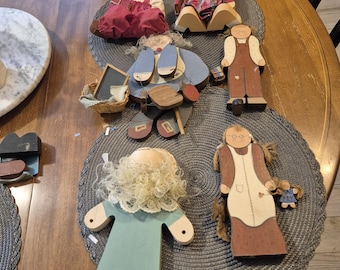 7 figuritas de madera vintage y hechas a mano para la decoración del hogar