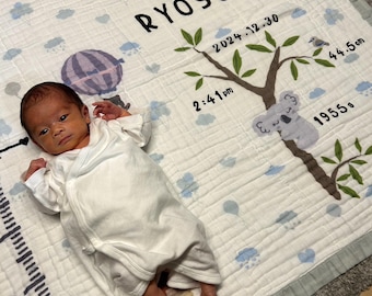 Personalised Baby Blanket with Name & Birth Details (Date of Birth, Time of Birth, Height, Weight)