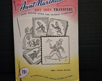 Aunt Marthas Hot Iron On Transfers 3683 Clown Motifs Uncut