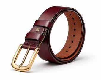 mens brown dress belt gold buckle Alden Belts 30mm Calf The main feature of this belt is its nice smooth leather texture Handmade Cognac Leather Belt for