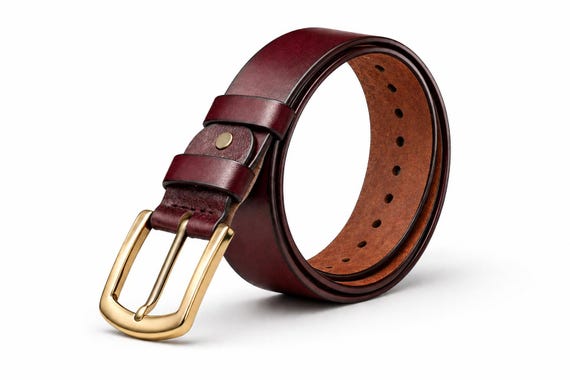 mens burgundy dress belt Handmade Leather for Men, Classic Oxblood Belt With Gold Buckle Limited Edition – exclusive