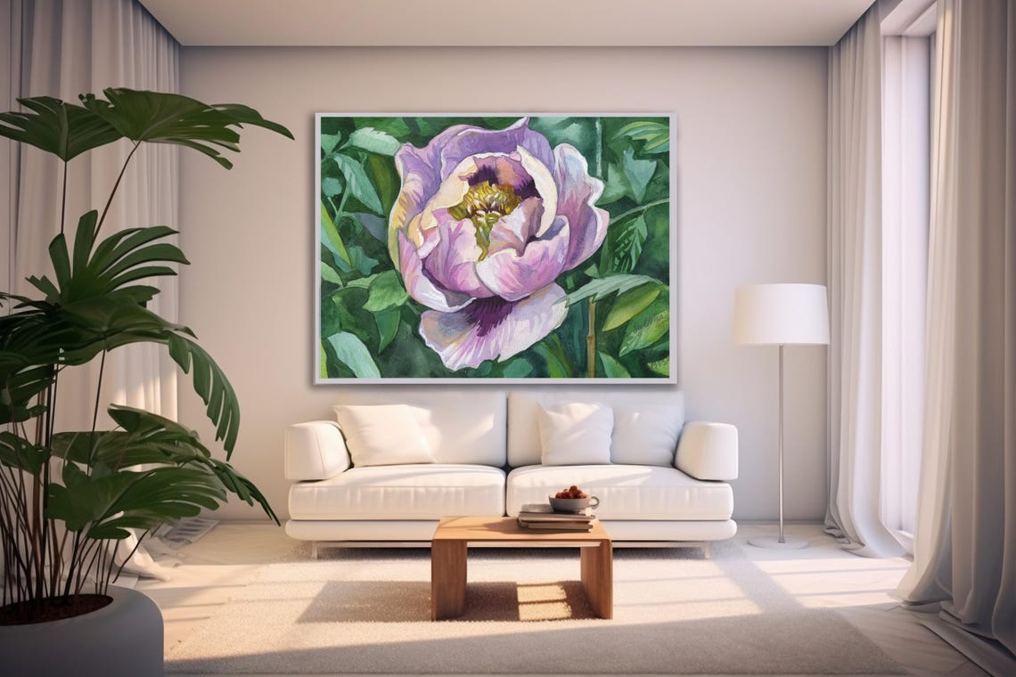 Realistic Peony Watercolor Painting: Floral Interior Decor - Etsy