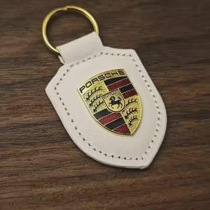 Porsche Crest Keyring Key Chain Leather Silver Exquisite Set Gift Box
