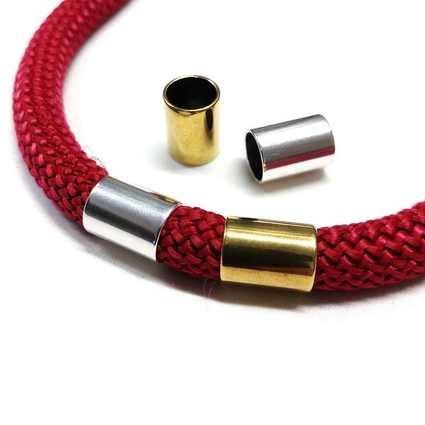 Perle tubulaire à grand trou pour cordon rond 10 mm, plaqué argent 999 sur tube en laiton ou bronze, curseur de tube, espaceur de tube, 12 x 16 mm (Ø 10,2 mm) -1 pièce