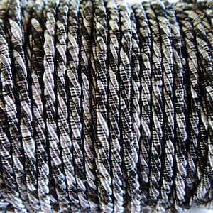 Black Silver Satin Twisted Cord, Soutache Wrapped Thread Cord 3mm, Rope Cord- 3Yards/ 2,75m approx.(1 piece)