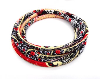 Red Multi Japanese Style Fabric Cotton Cord, Round Floral Cord, Textile Cord, Fabric Rope, Textile Fabric Jewelry, 5mm - 1Yard/ 92cm (1 pc)