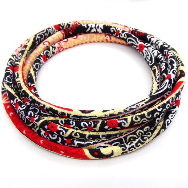 Red Multi Japanese Style Fabric Cotton Cord, Round Floral Cord, Textile Cord, Fabric Rope, Textile Fabric Jewelry, 5mm - 1Yard/ 92cm (1 pc)