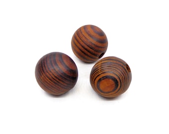 Brown Round Wooden Beads, Brown Wooden Beads with Stripes, Brown Wood Beads, 28mm/ Ø 6mm - 2 pcs